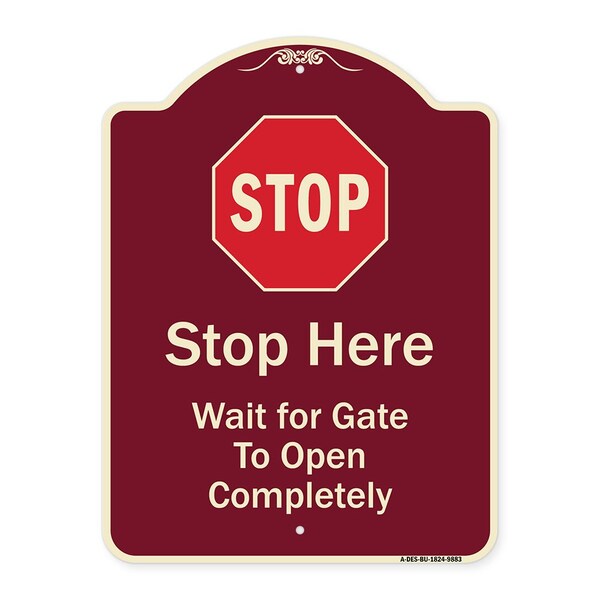 Designer Series-Stop Wait For Gate To Open Completely With Symbol, 24" x 18", BU-1824-9883